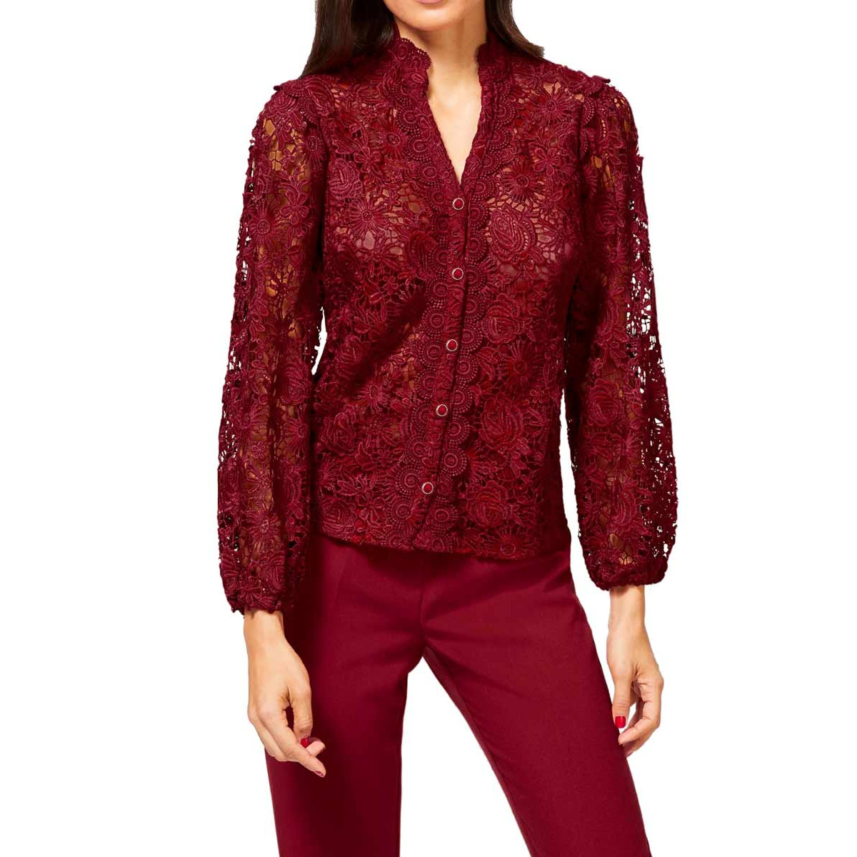 Designer-Spitzenbluse kirsche