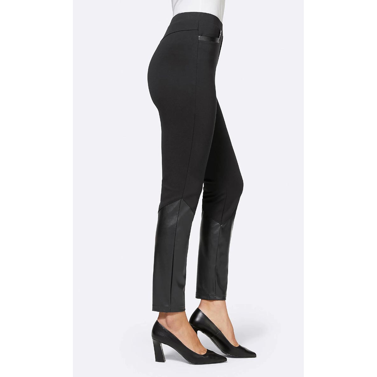 Designer-Leggings m. Lederimitat schwarz