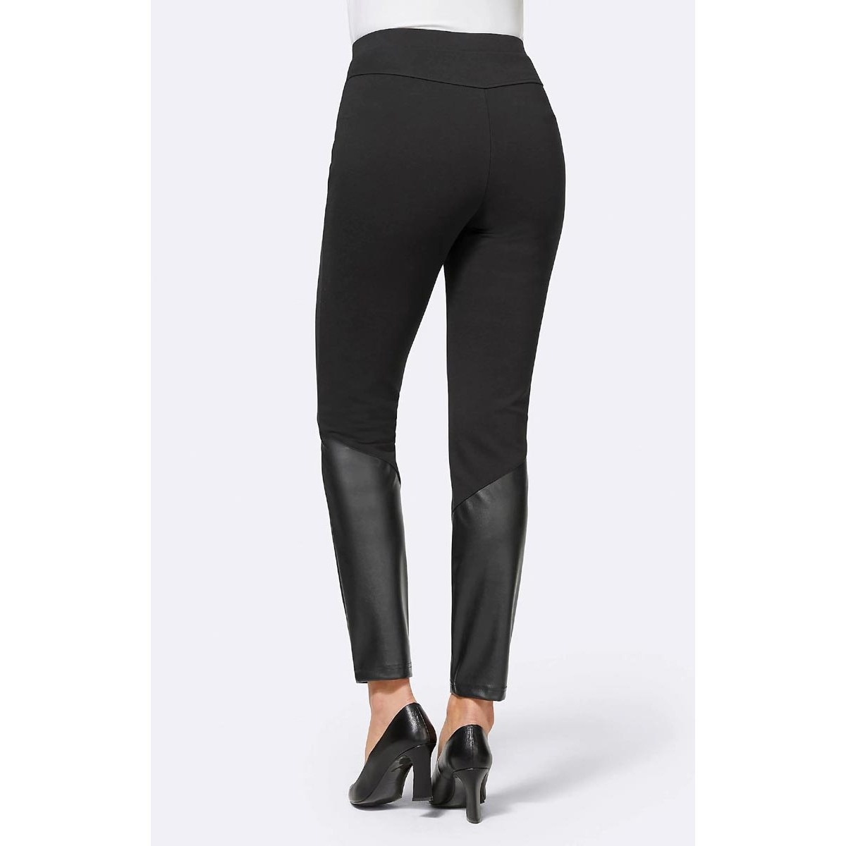 Designer-Leggings m. Lederimitat schwarz
