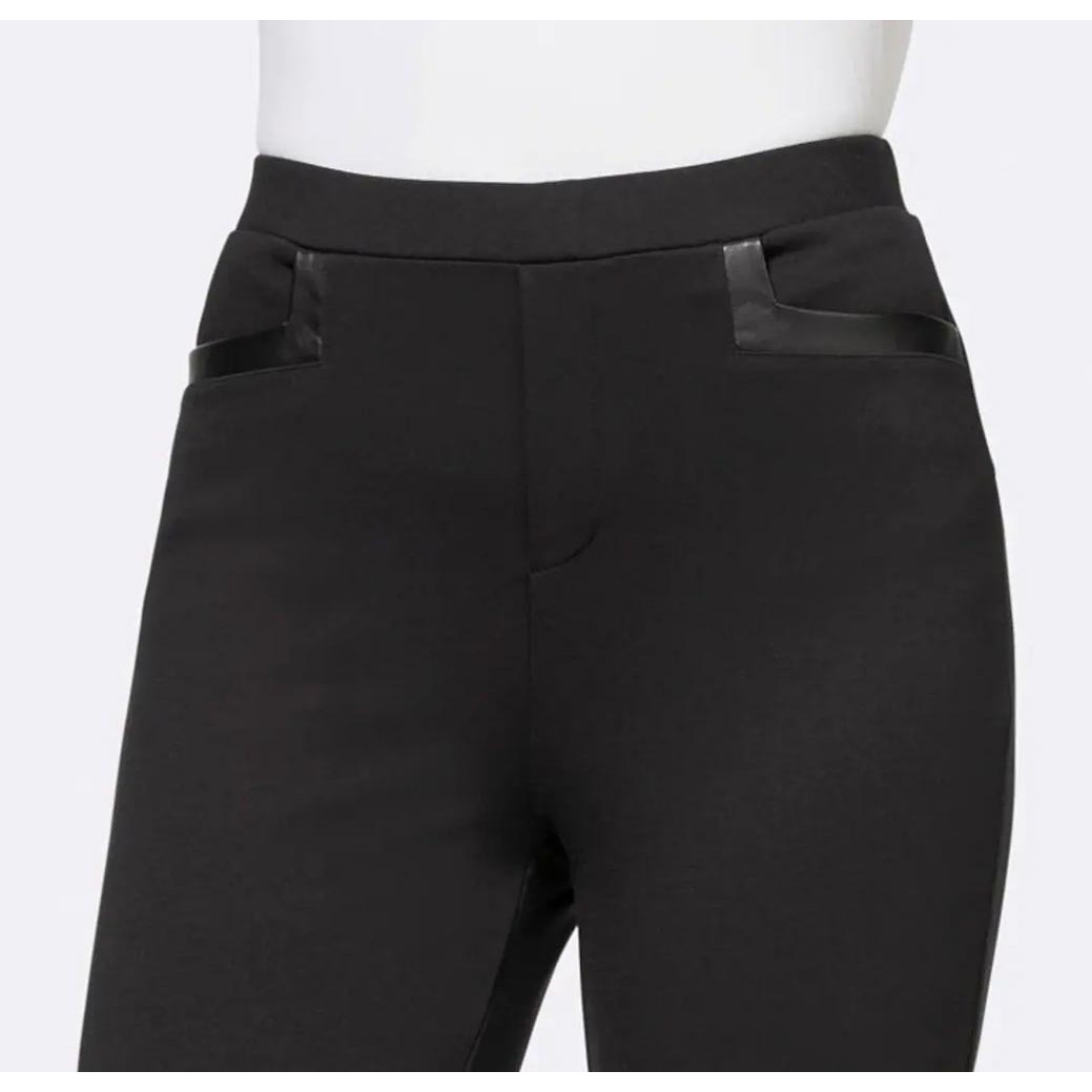 Designer-Leggings m. Lederimitat schwarz
