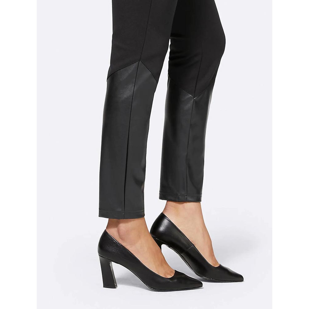 Designer-Leggings m. Lederimitat schwarz