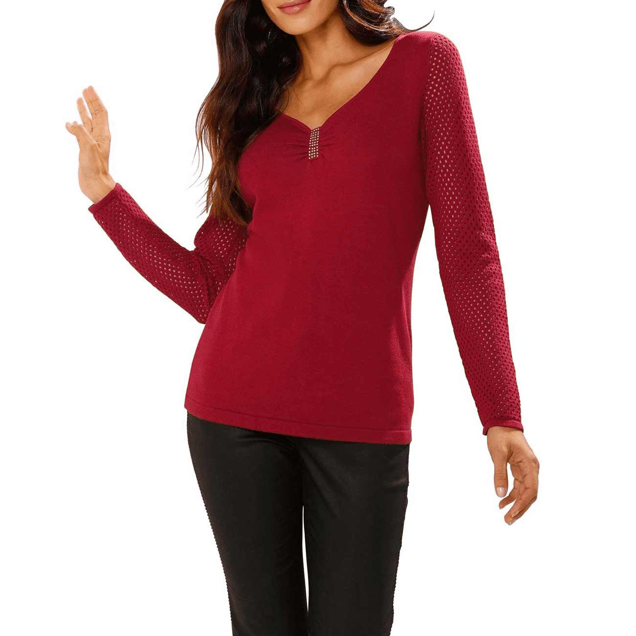Designer-Pullover m. Strass kirsche