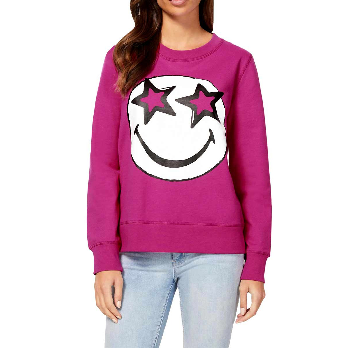 Designer-Sweatshirt m. Smiley-Motiv pink