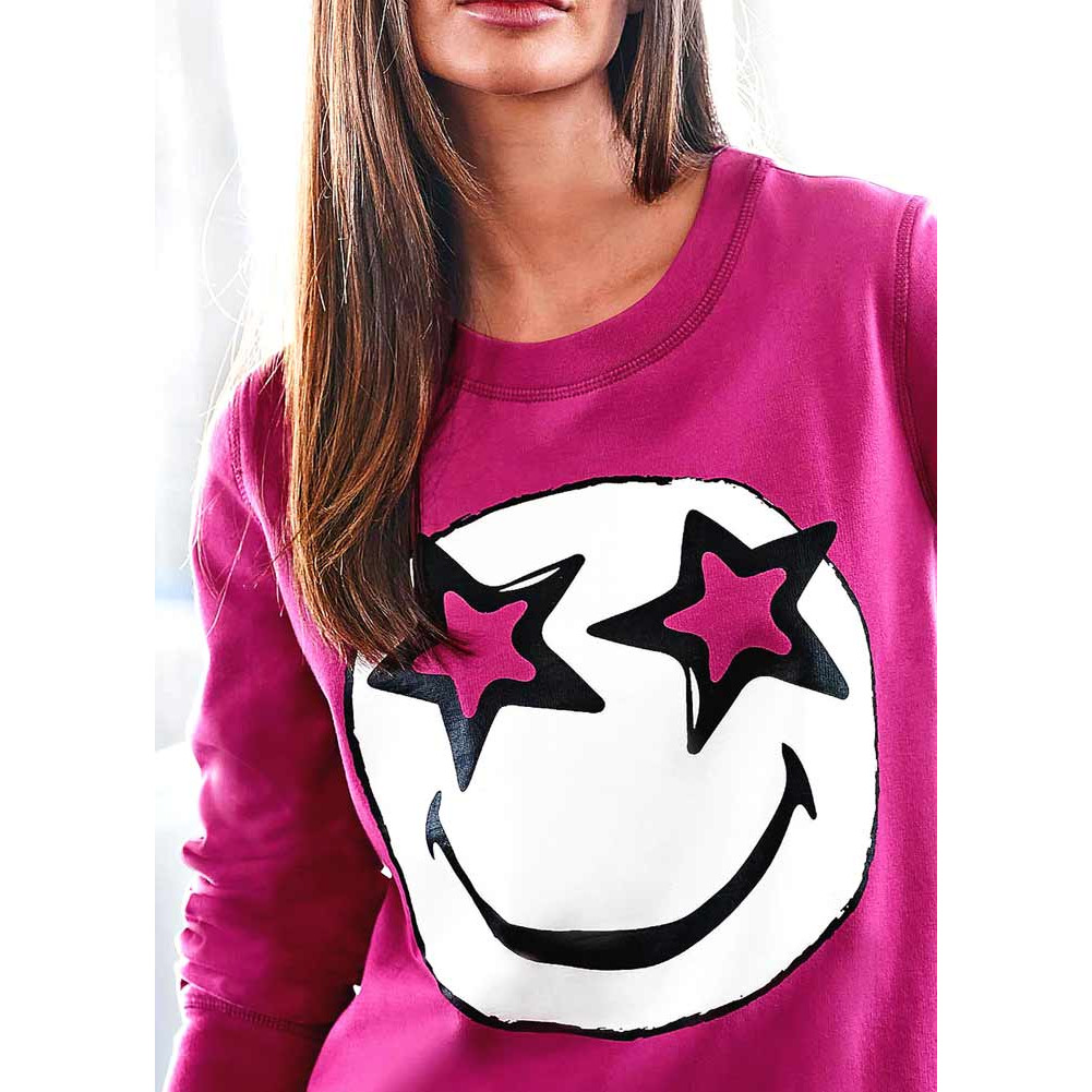 Designer-Sweatshirt m. Smiley-Motiv pink