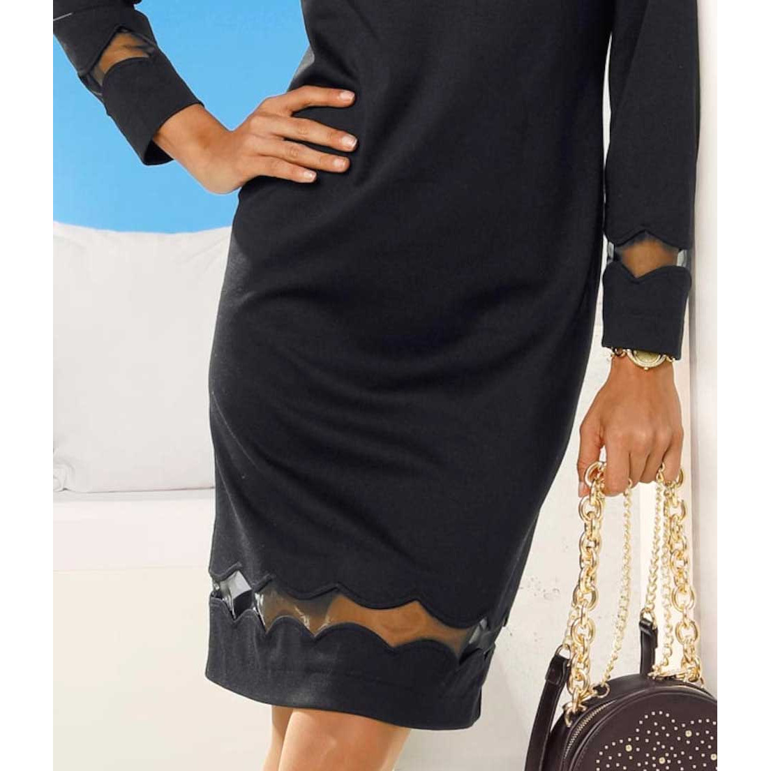 Designer-Jerseykleid m. Organza schwarz