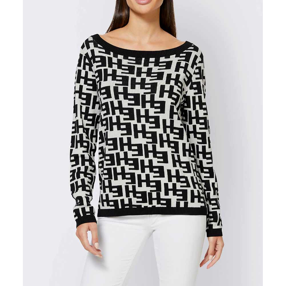 Designer-Pullover schwarz-ecru