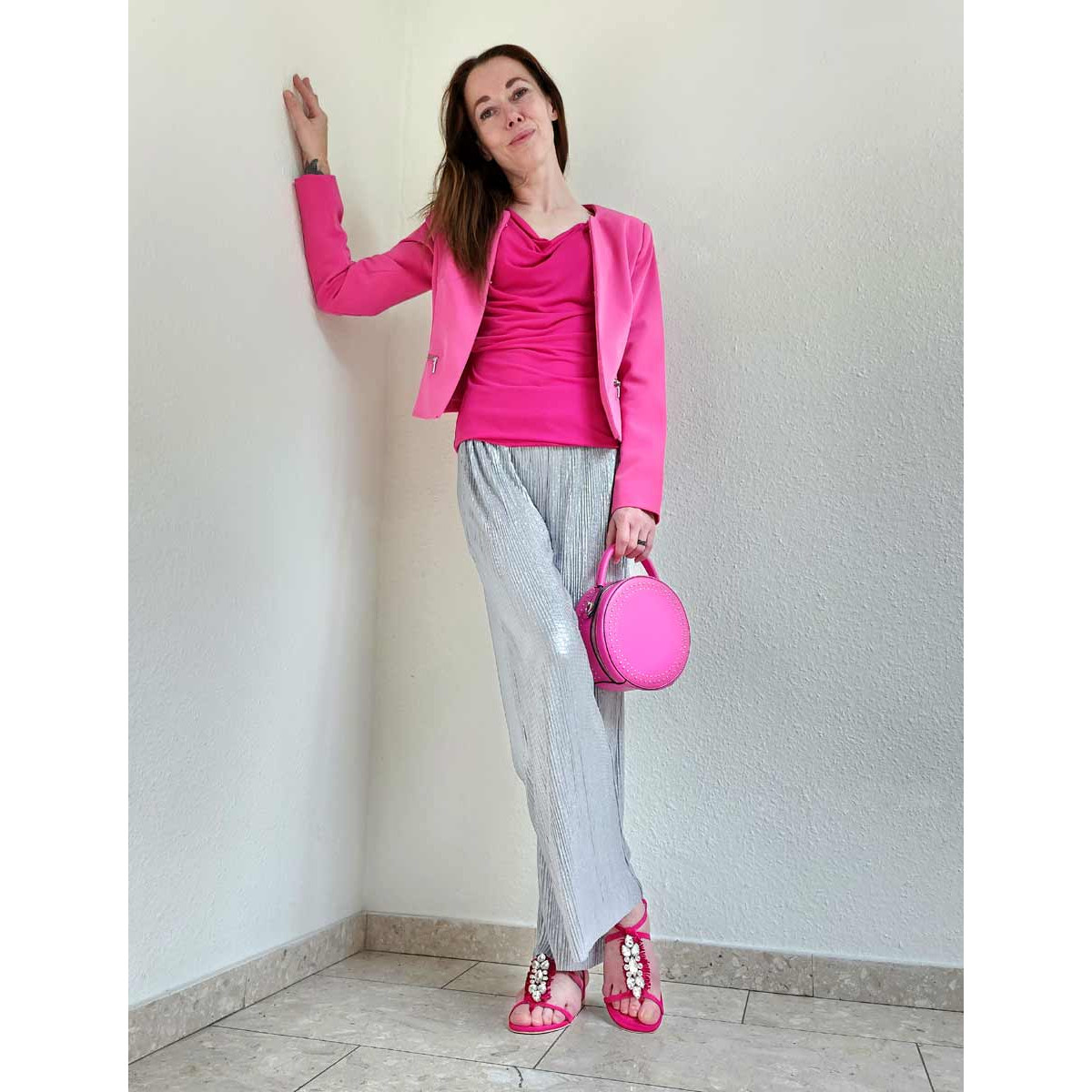 Designer-Velourslederdianette m. Strass pink