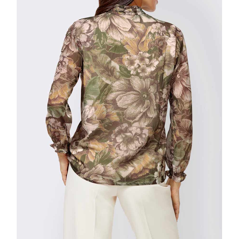 Designer-Druckbluse camel-olive-bedruckt