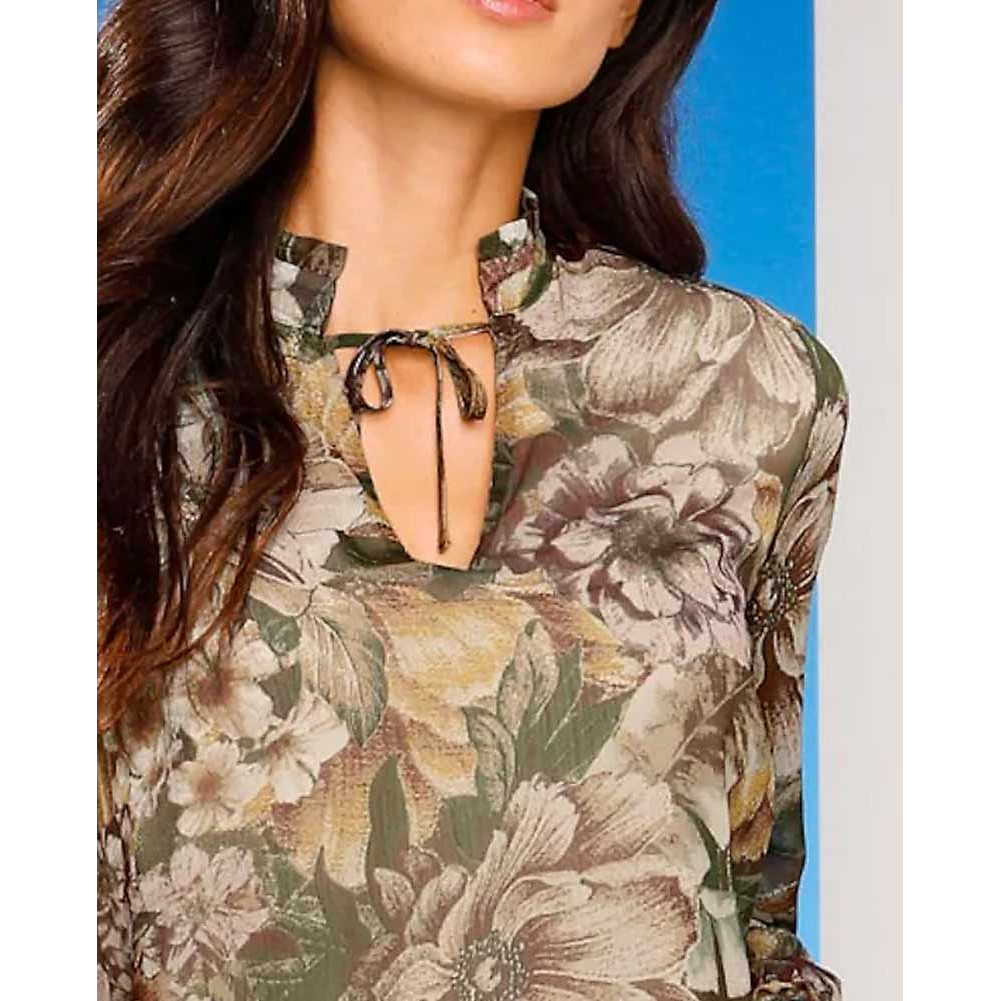 Designer-Druckbluse camel-olive-bedruckt