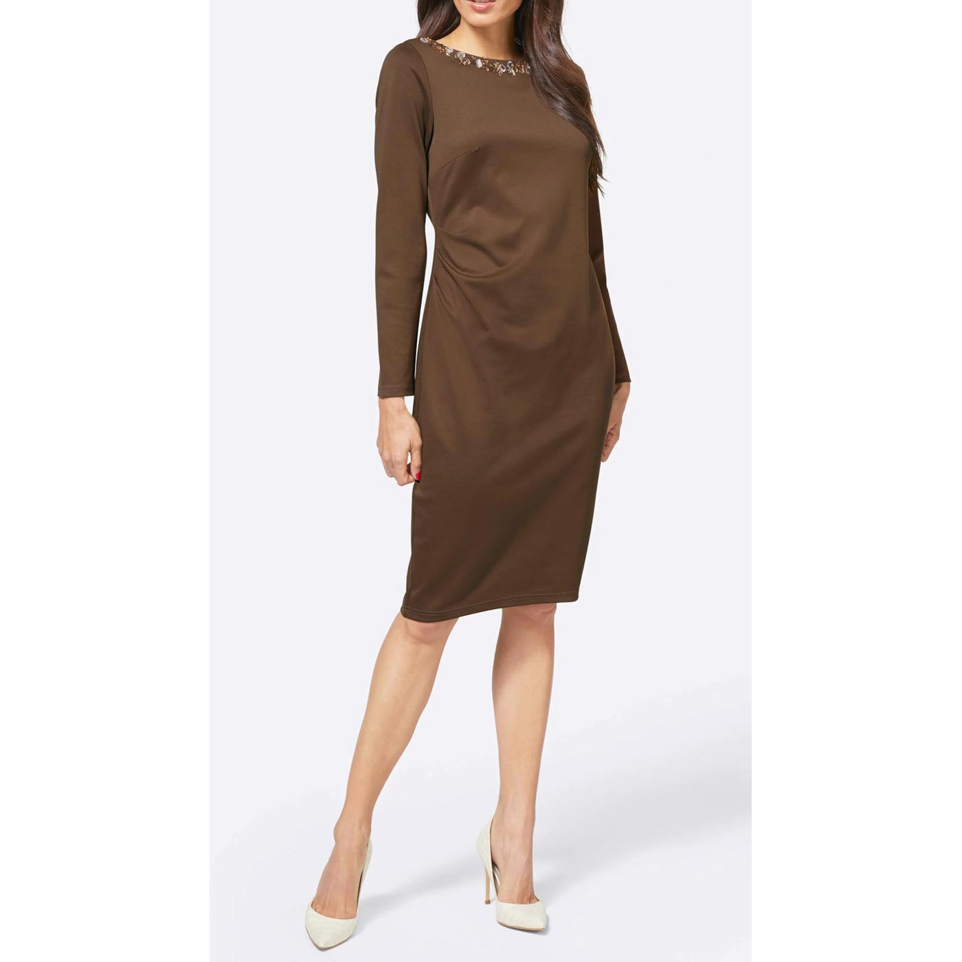 Designer-Jerseykleid m. Strass schoko