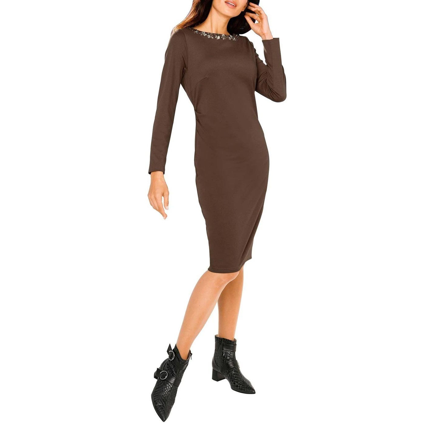 Designer-Jerseykleid m. Strass schoko