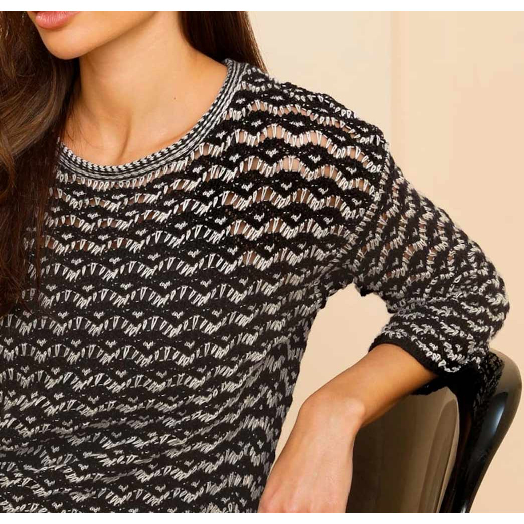 Designer-Pullover in Häkel-Optik schwarz-sand