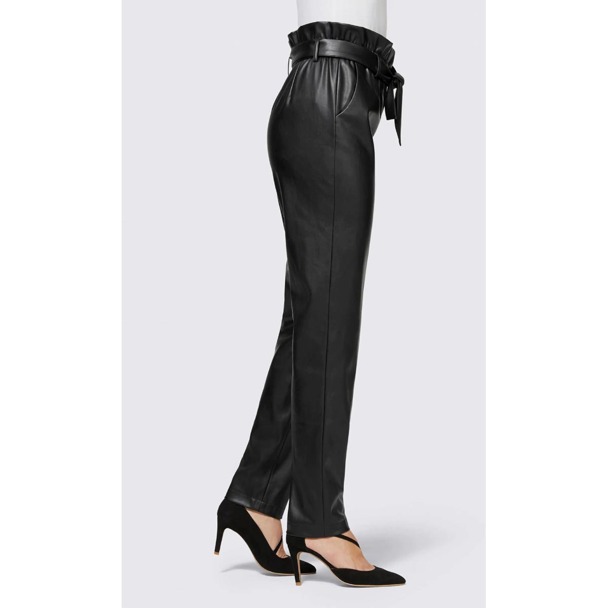 Designer-Lederimitathose m. Gürtel schwarz