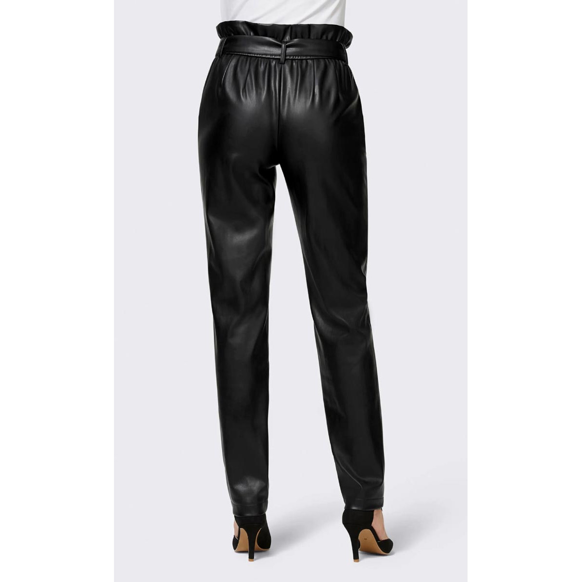 Designer-Lederimitathose m. Gürtel schwarz
