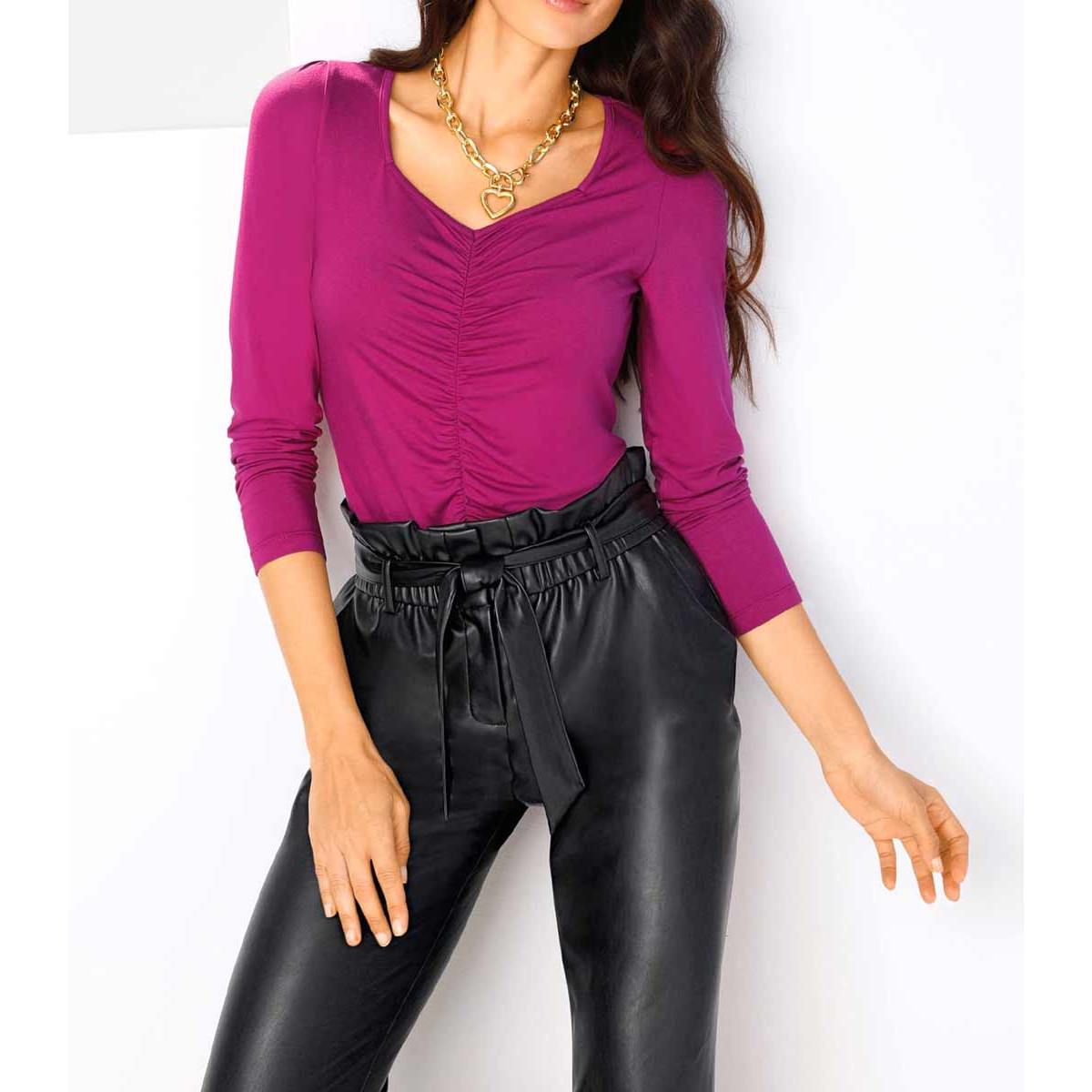 Designer-Lederimitathose m. Gürtel schwarz