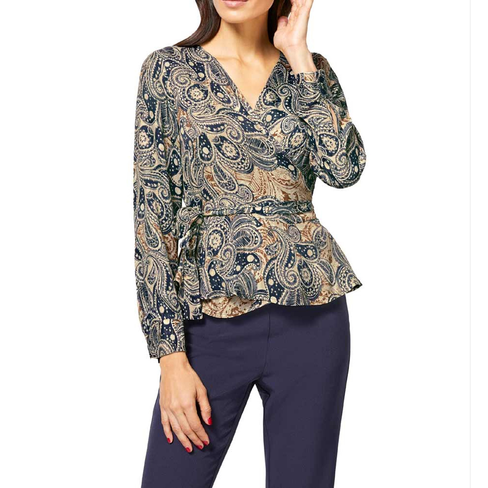 Designer-Druckbluse dunkelblau-elfenbein