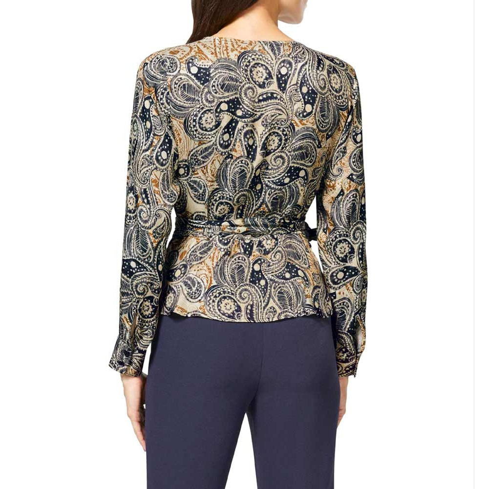 Designer-Druckbluse dunkelblau-elfenbein