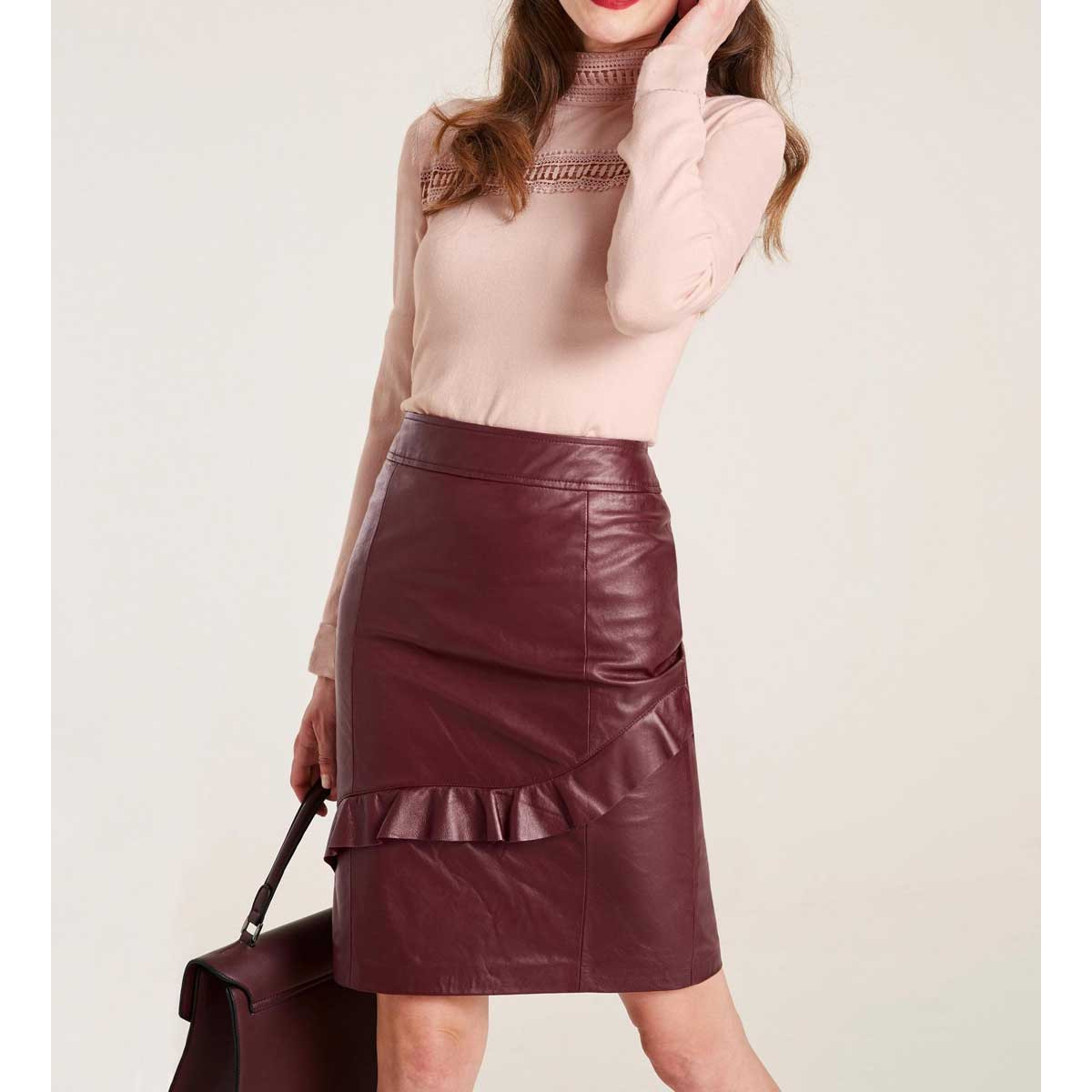 Designer-Lammnappalederrock bordeaux