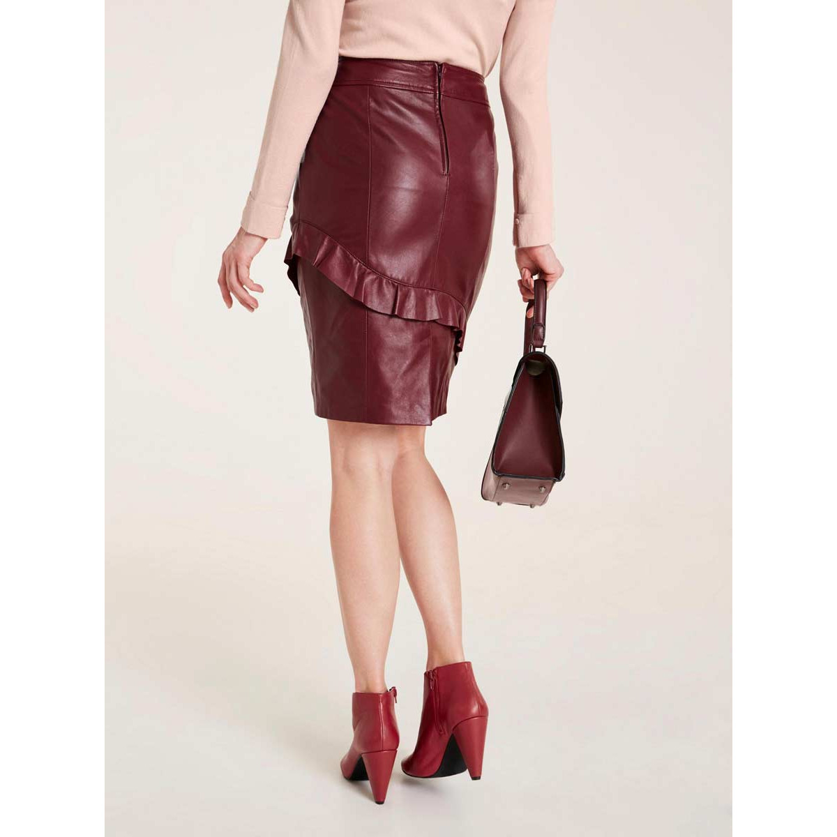 Designer-Lammnappalederrock bordeaux