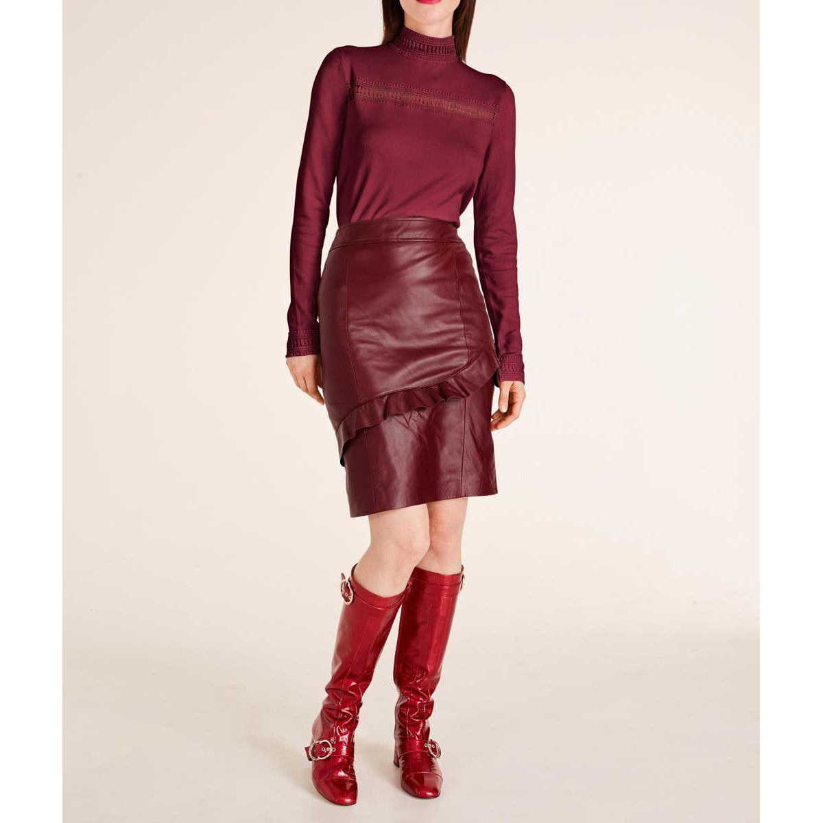 Designer-Lammnappalederrock bordeaux