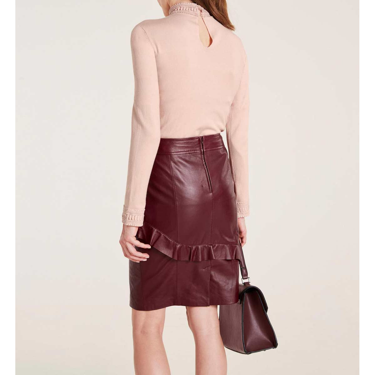 Designer-Lammnappalederrock bordeaux