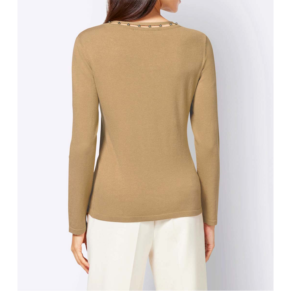 Designer-Pullover m. Zierperlen camel