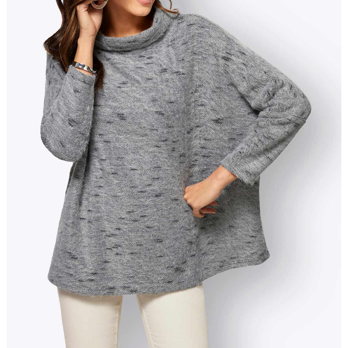 Stehkragen-Oversize-Flauschshirt grau