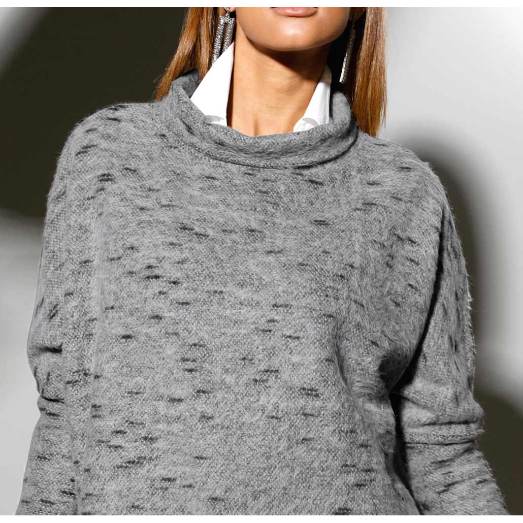Stehkragen-Oversize-Flauschshirt grau