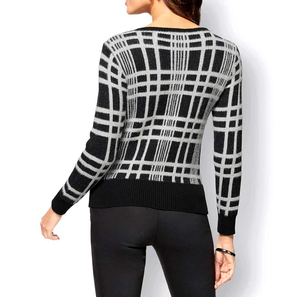 Pullover m. Strass schwarz-weiß-kariert