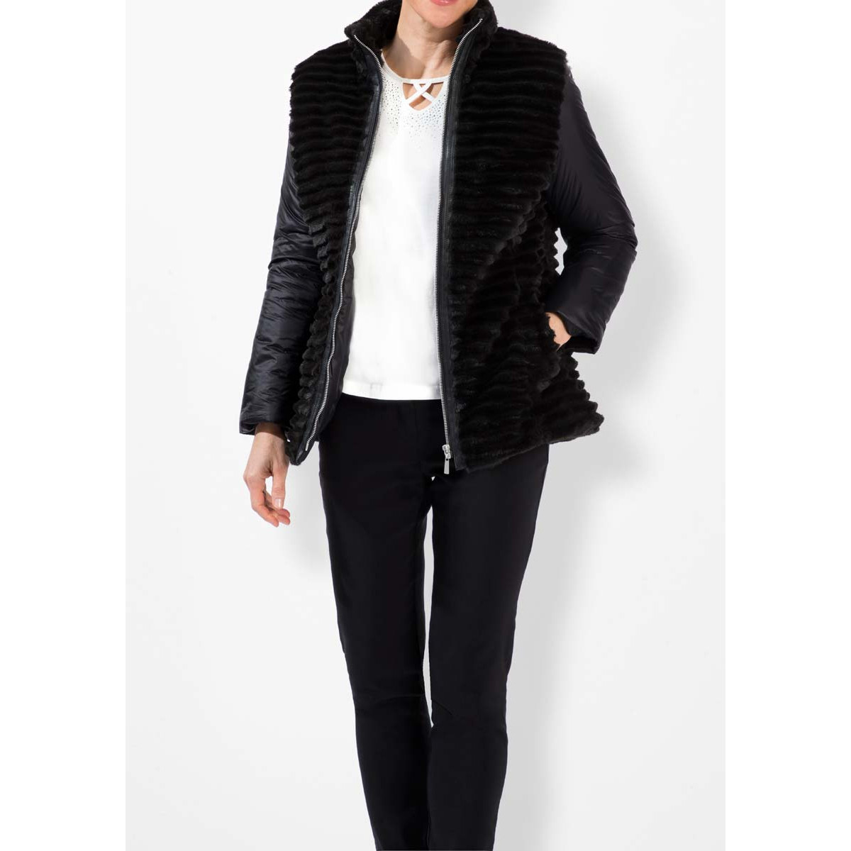 Jacke m. Webpelz schwarz