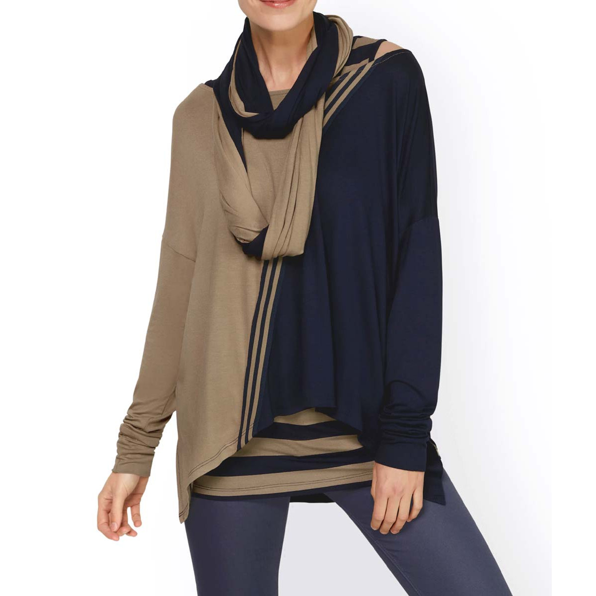 Shirt 3-Teiler marine-camel-bedruckt