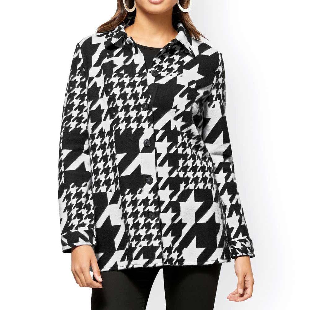 Fleece-Blusenjacke schwarz-weiß