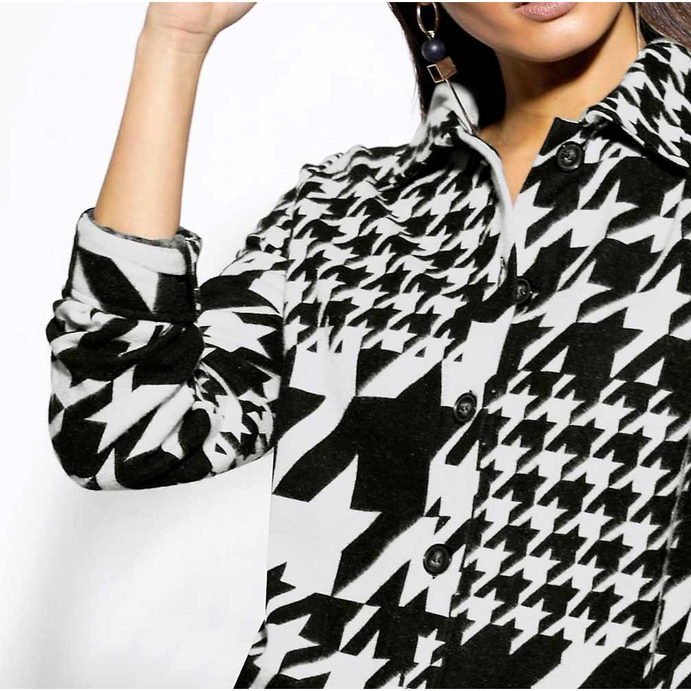 Fleece-Blusenjacke schwarz-weiß