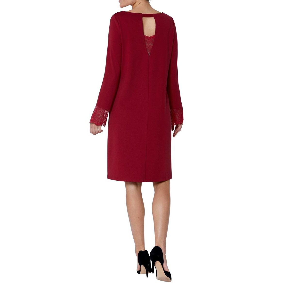 Jerseykleid m. Spitze kirschrot