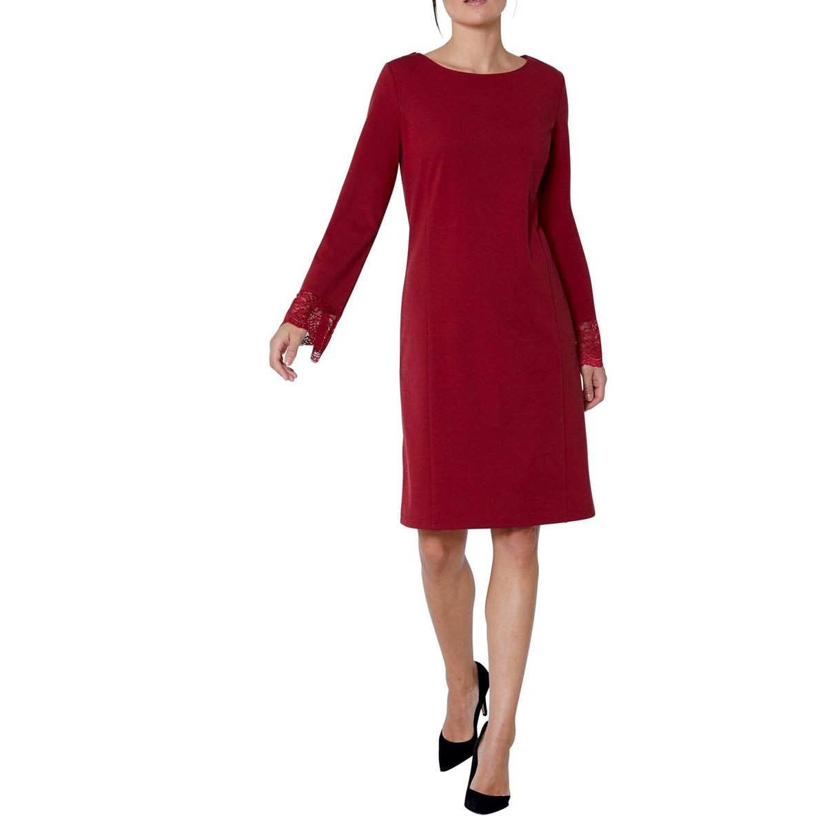 Jerseykleid m. Spitze kirschrot