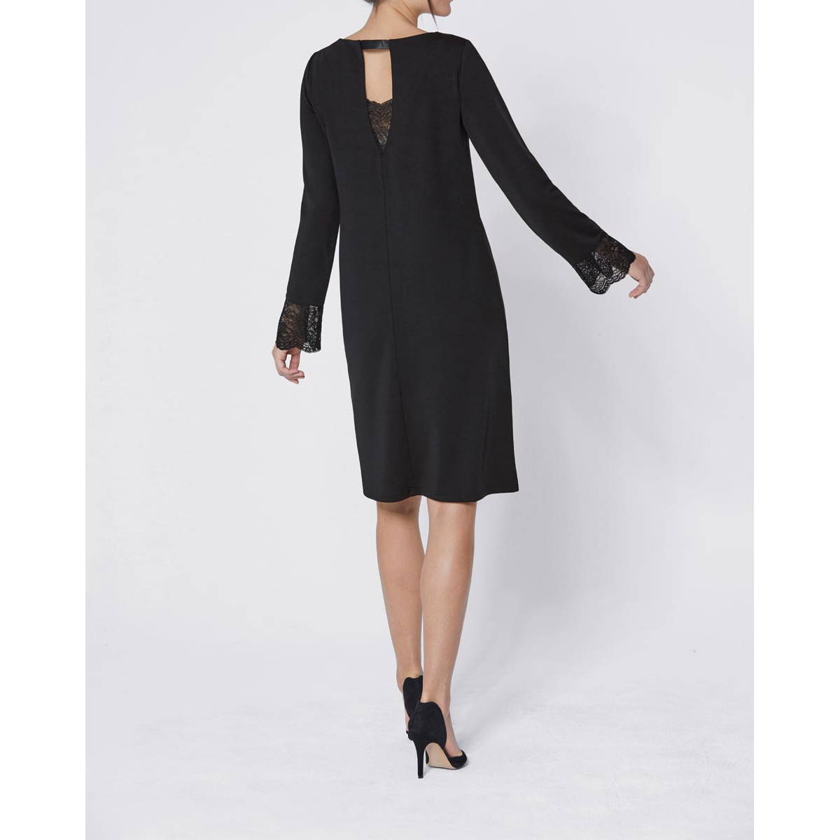 Jerseykleid m. Spitze schwarz
