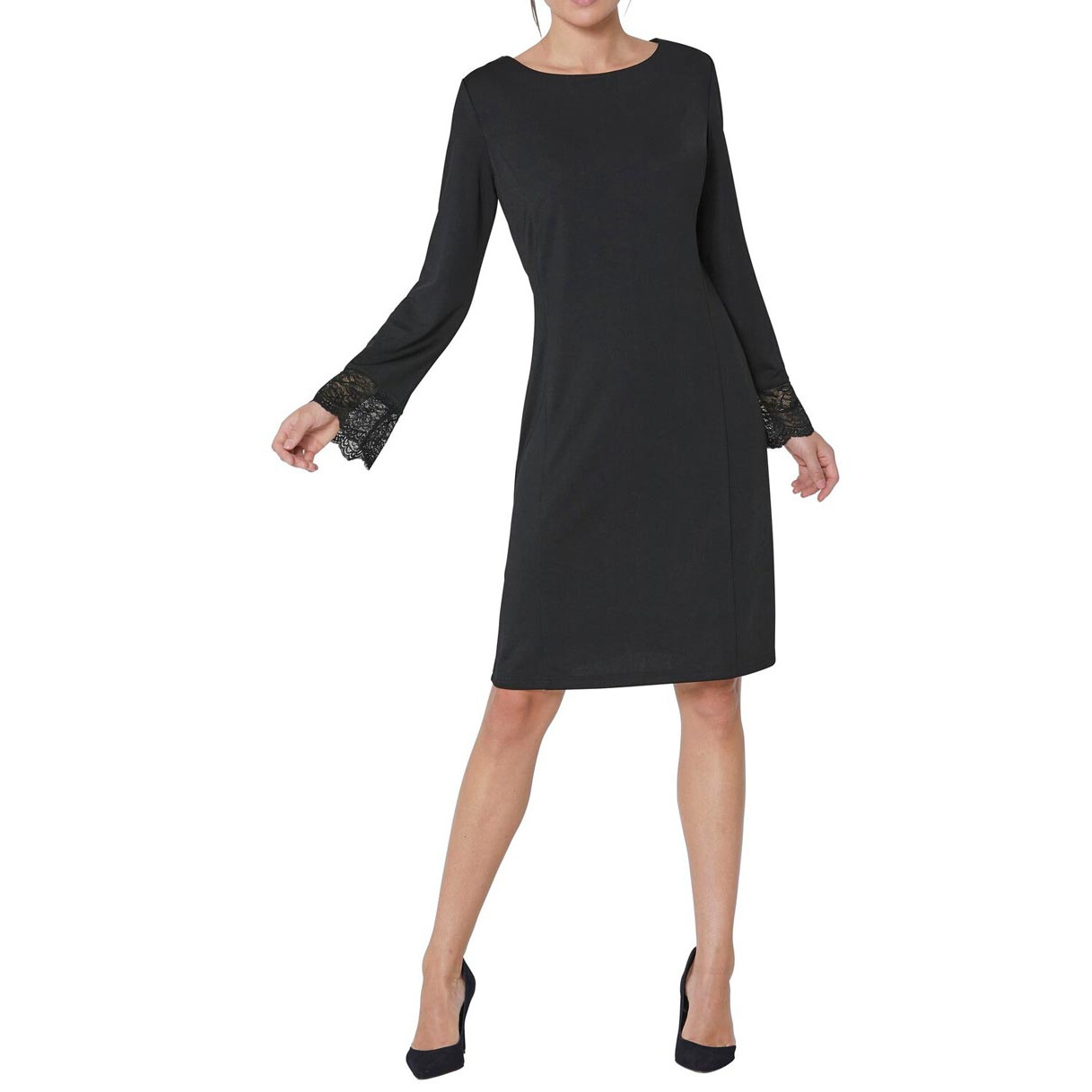 Jerseykleid m. Spitze schwarz