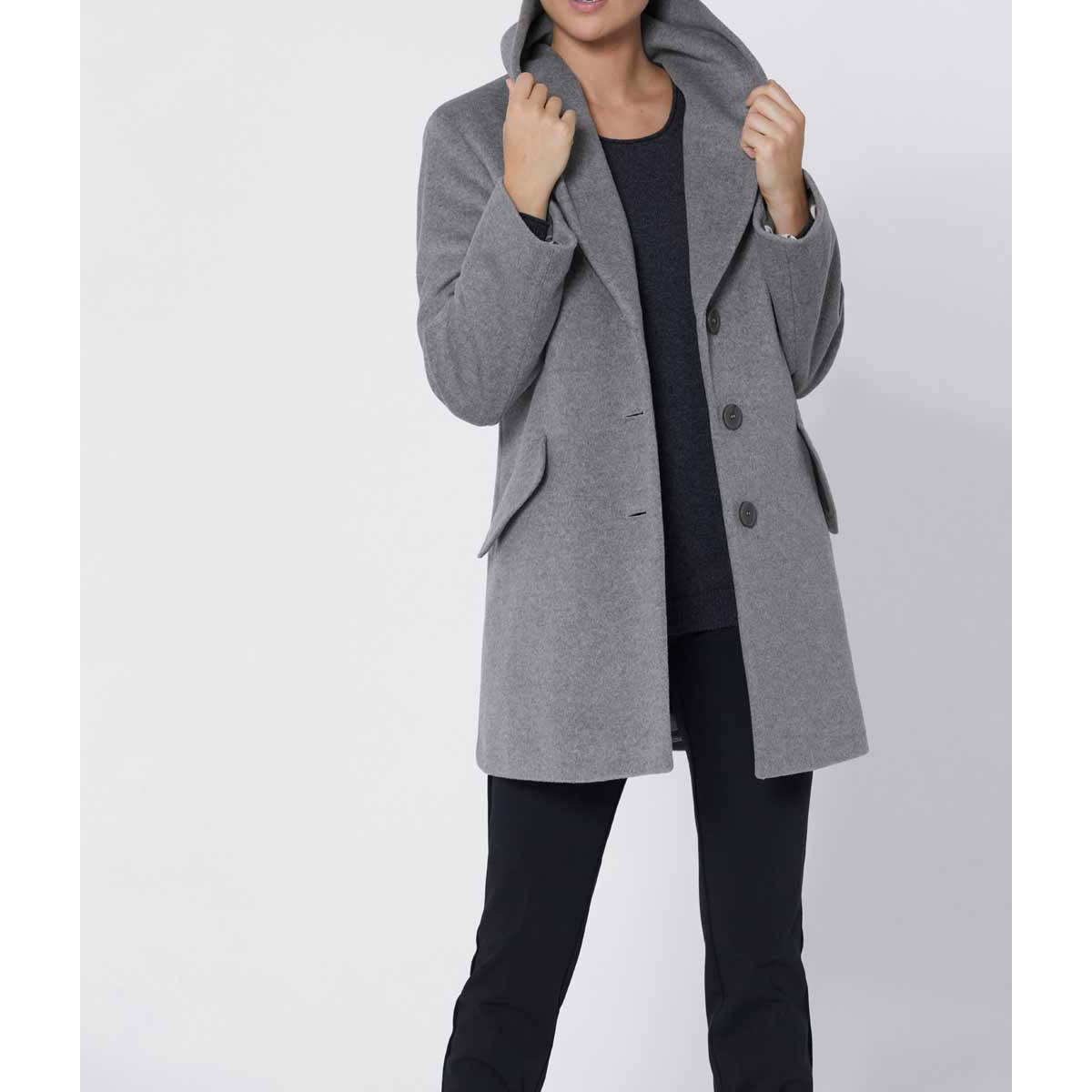Luxus-Wollflausch-Longjacke grau-meliert