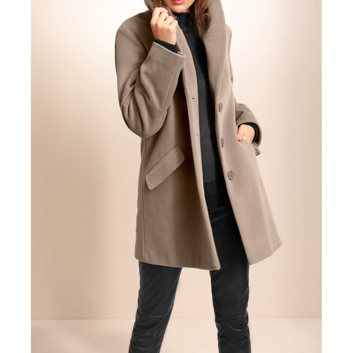 Luxus-Wollflausch-Longjacke taupe