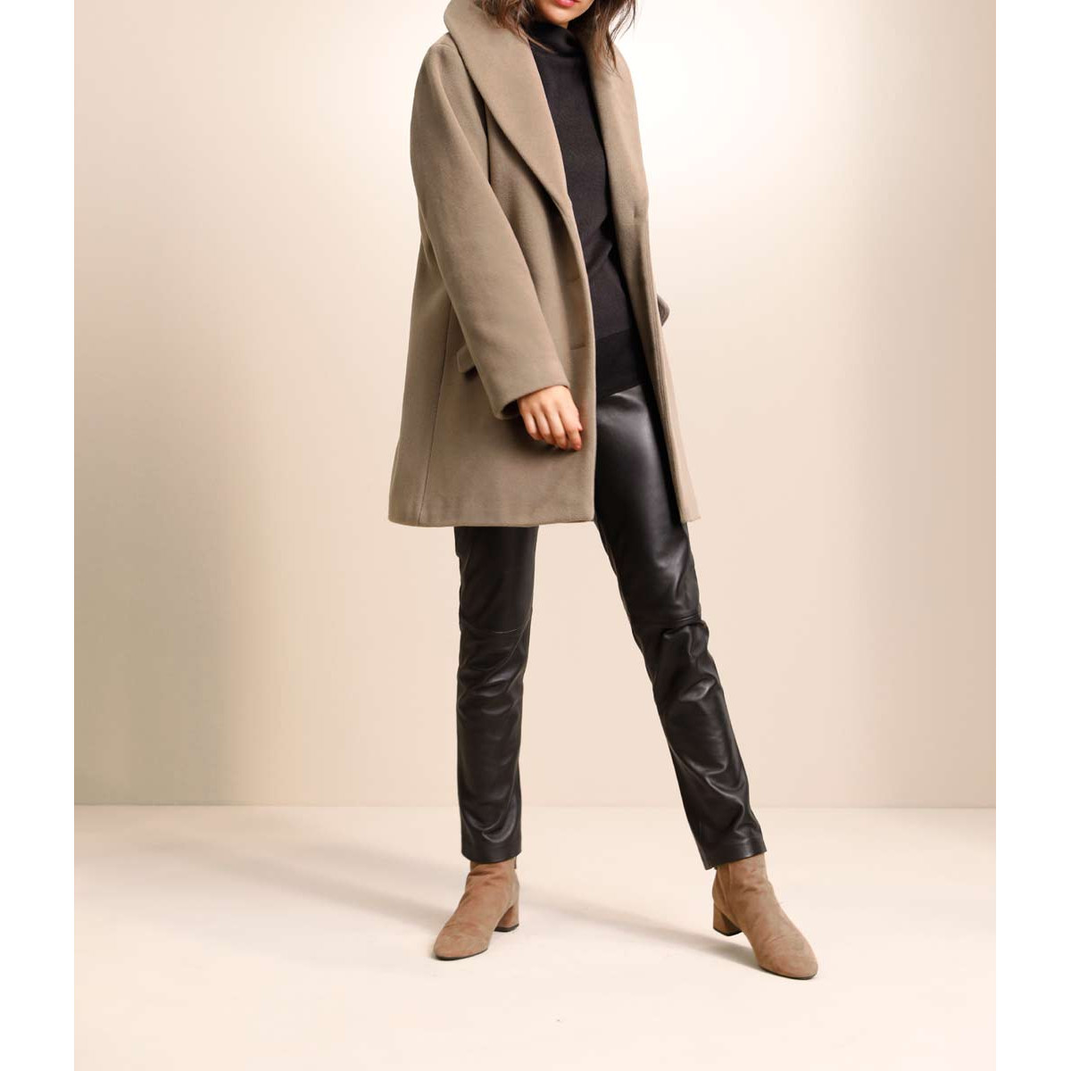 Luxus-Wollflausch-Longjacke taupe