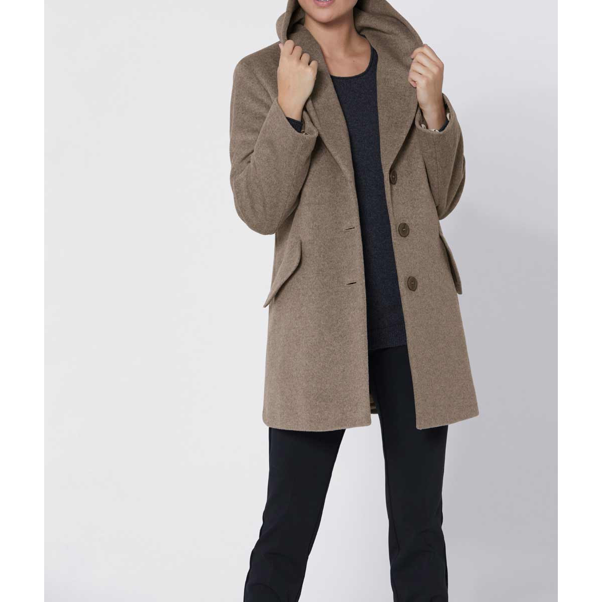 Luxus-Wollflausch-Longjacke taupe