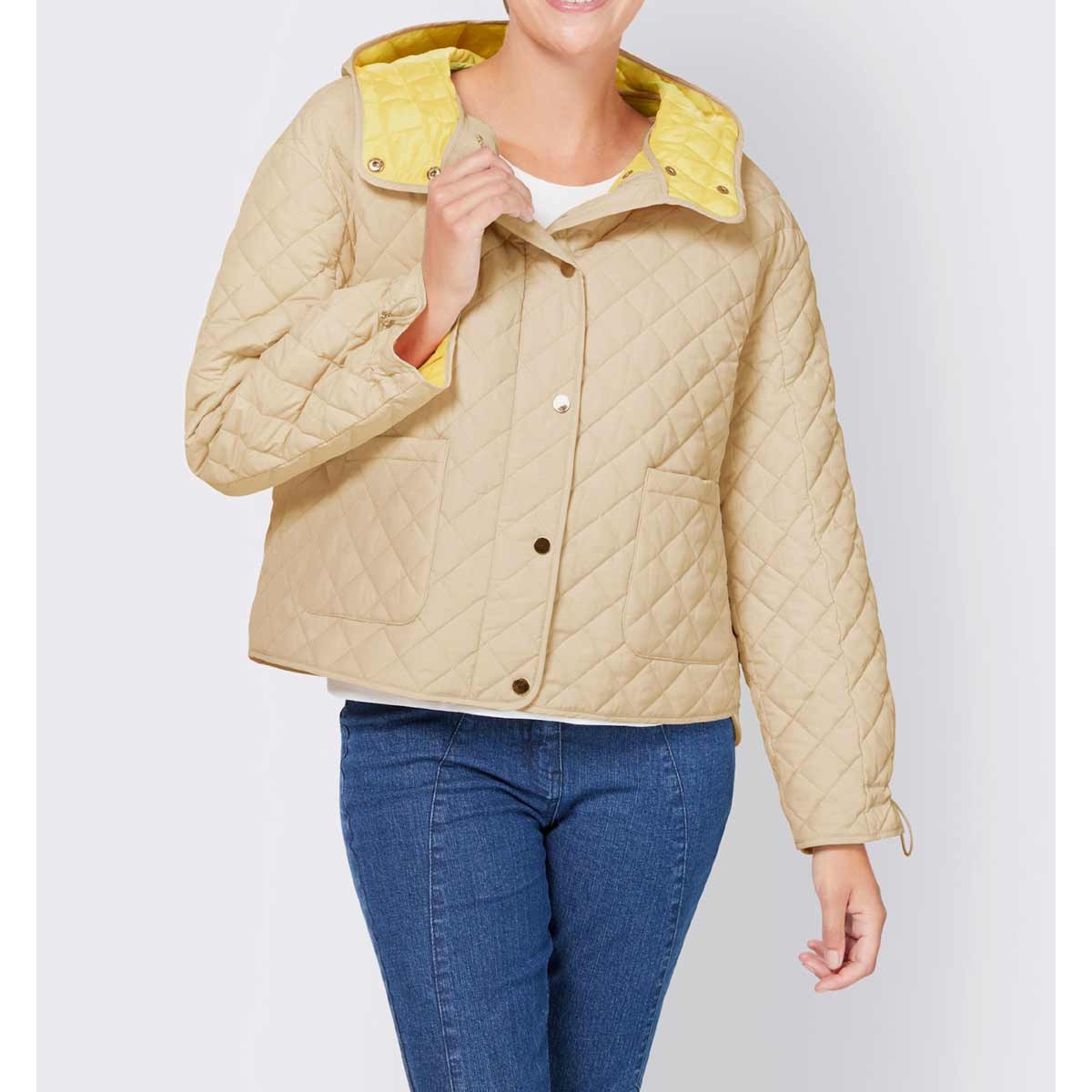 Übergang-Steppjacke m.Kapuze sand-zitrone