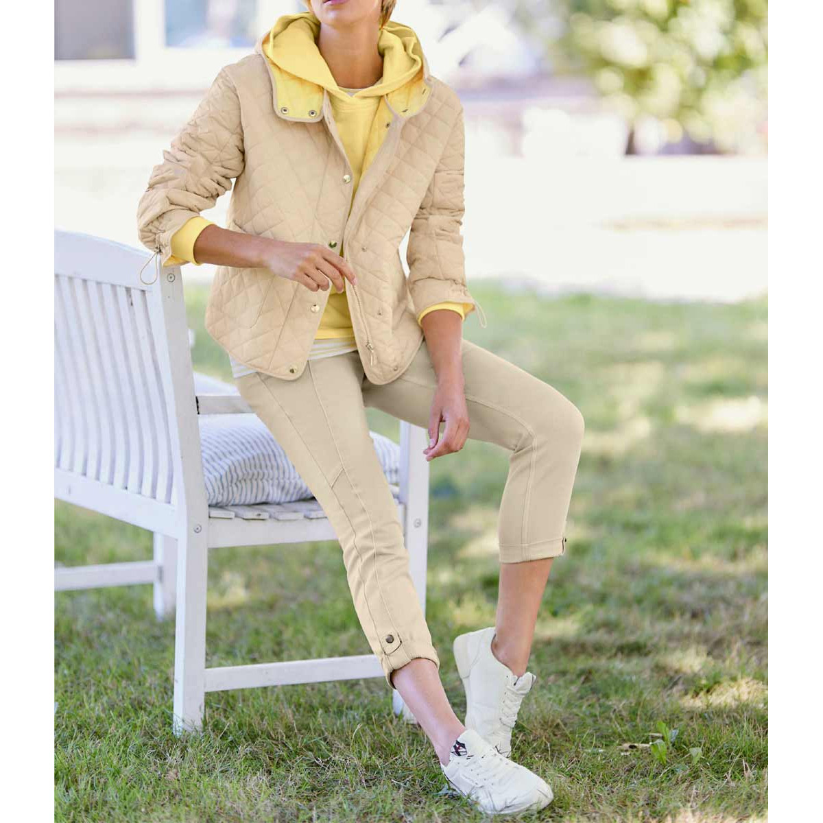 Übergang-Steppjacke m.Kapuze sand-zitrone