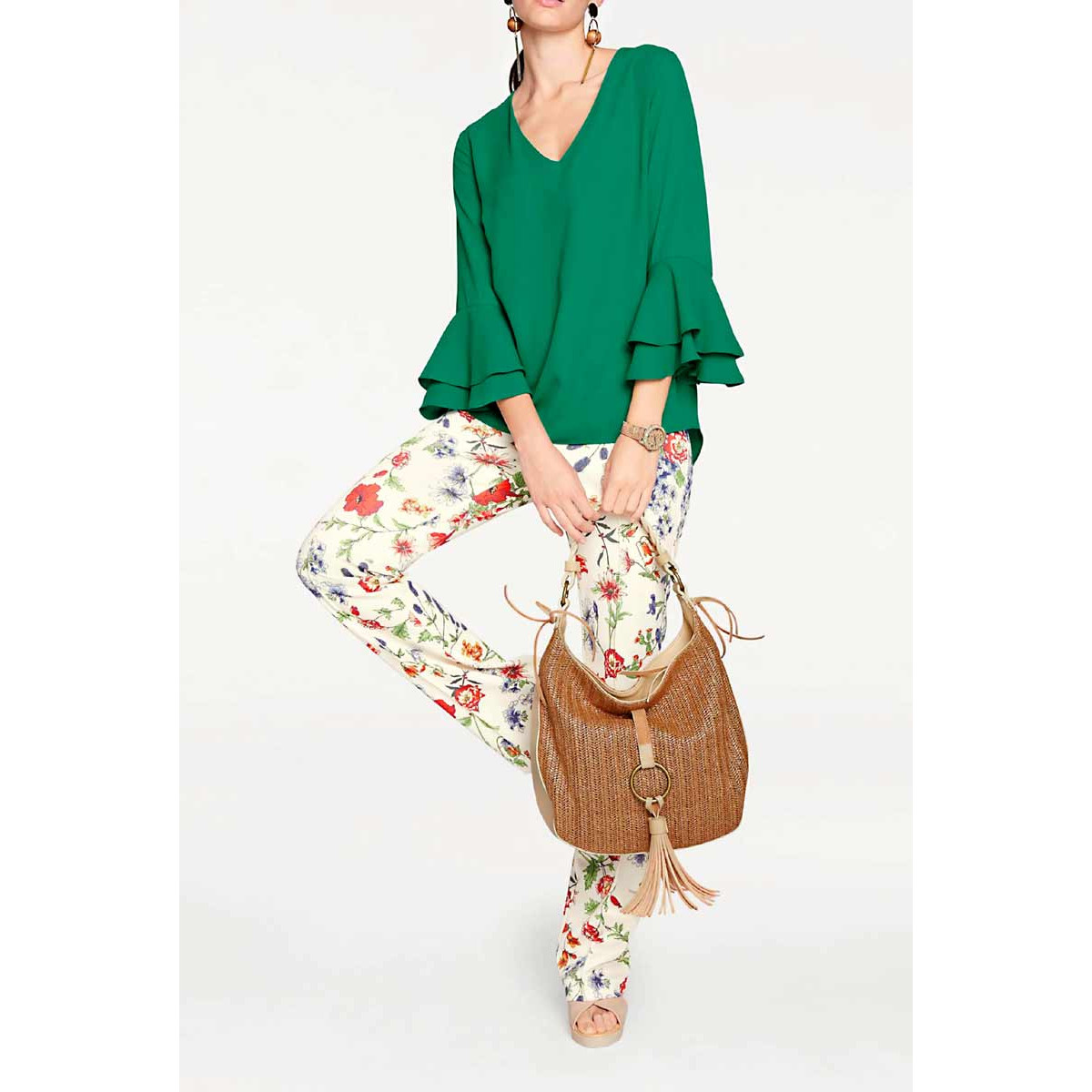 Designer-Bluse m. Volants grün