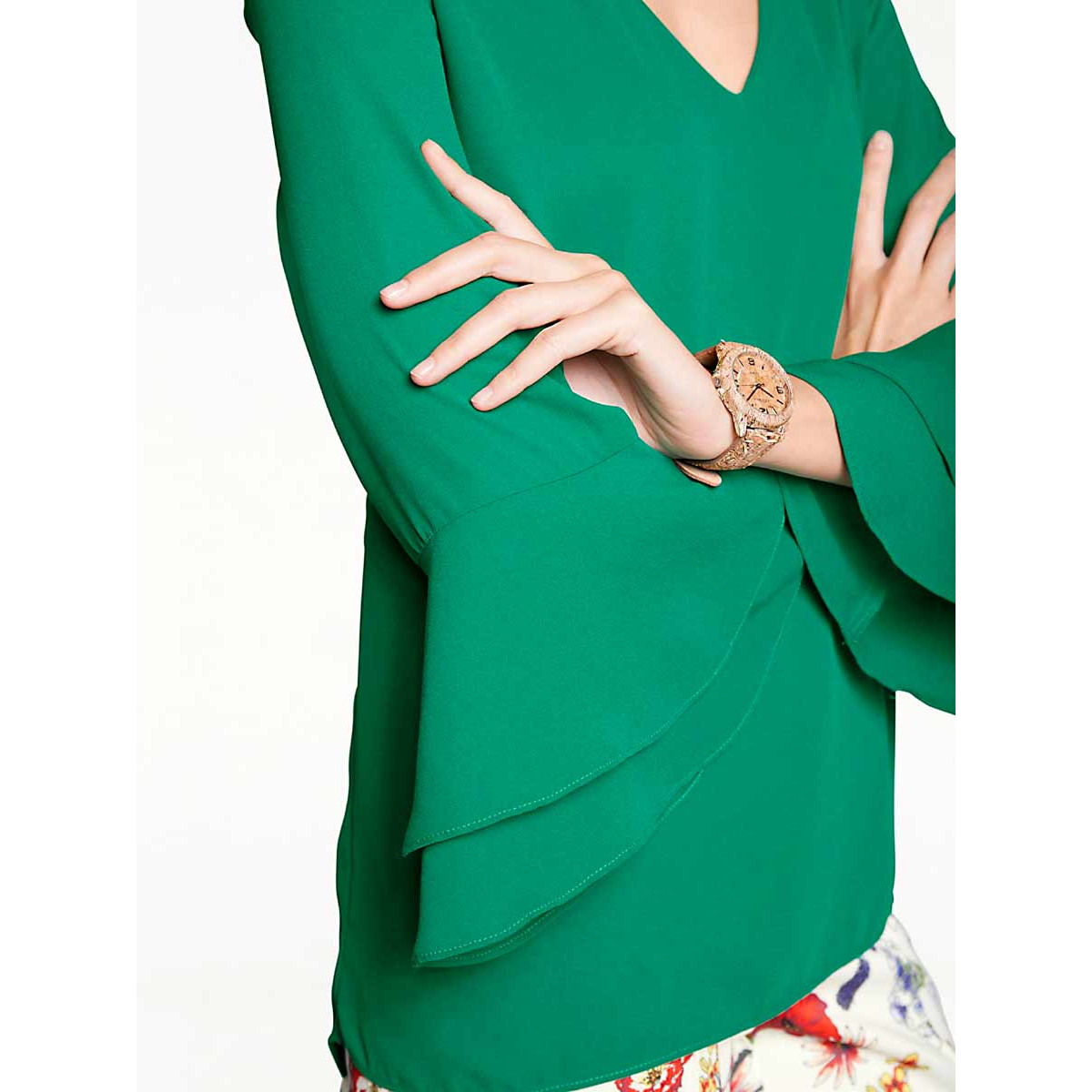 Designer-Bluse m. Volants grün