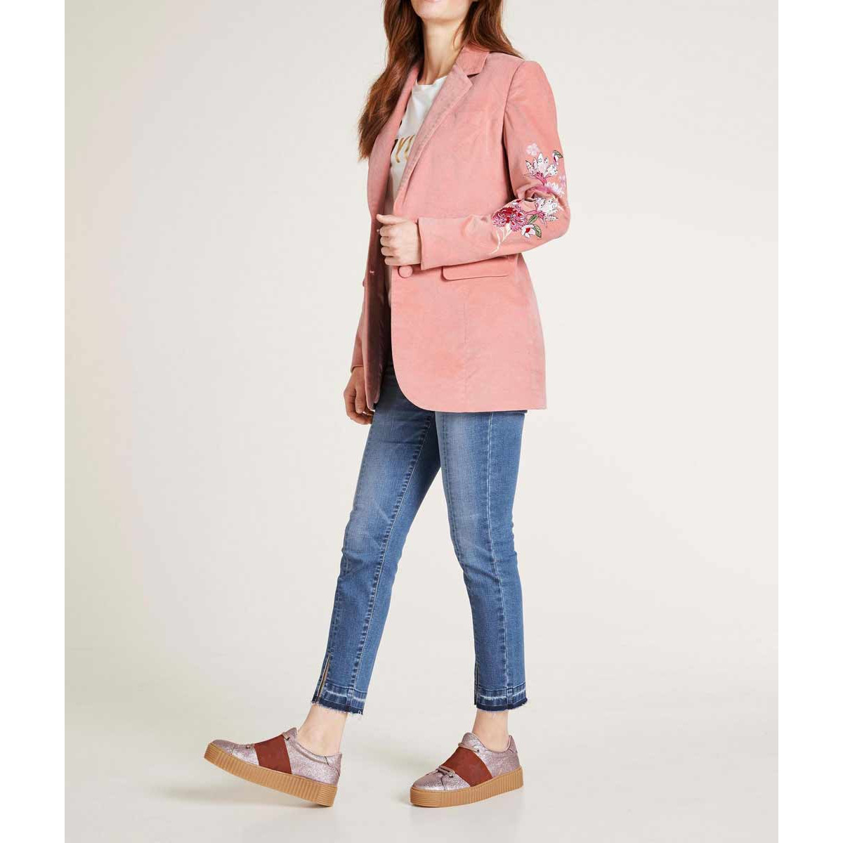 Designer-Samtblazer m. Stickerei rosa
