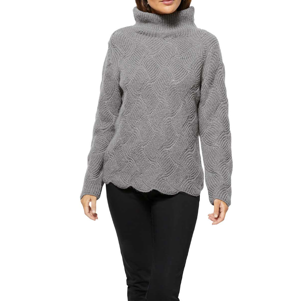 Strukturstrickpullover m. Stehkragen steingrau