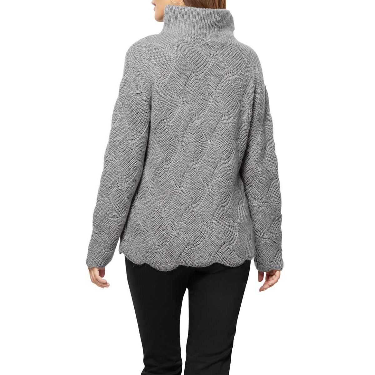 Strukturstrickpullover m. Stehkragen steingrau