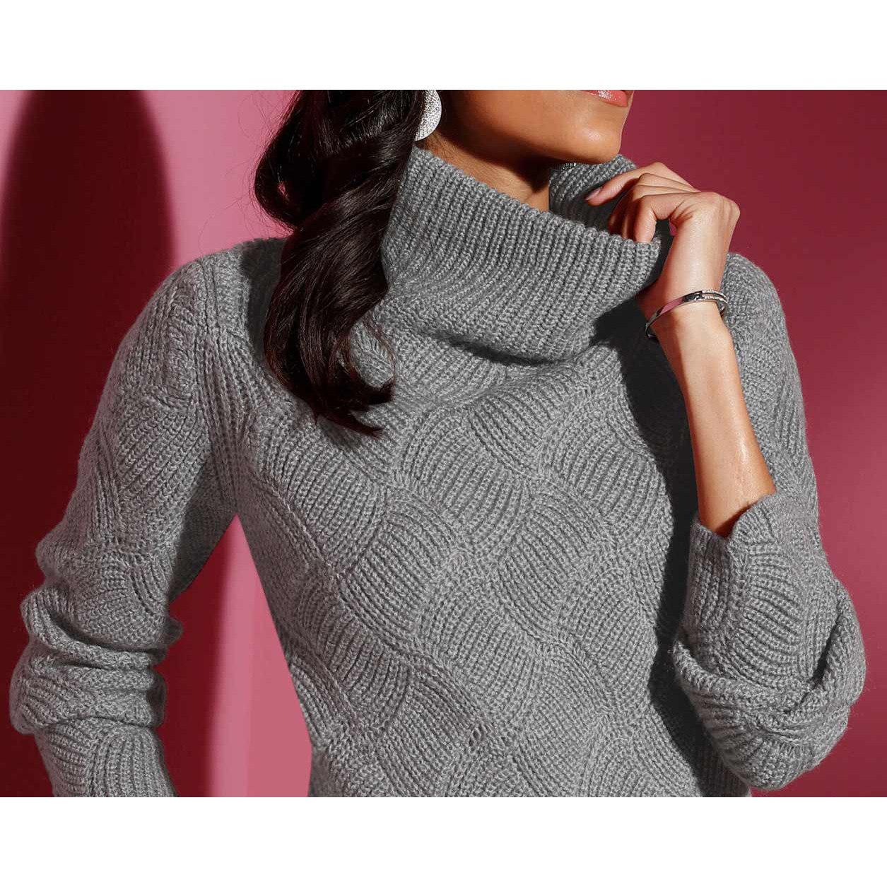 Strukturstrickpullover m. Stehkragen steingrau