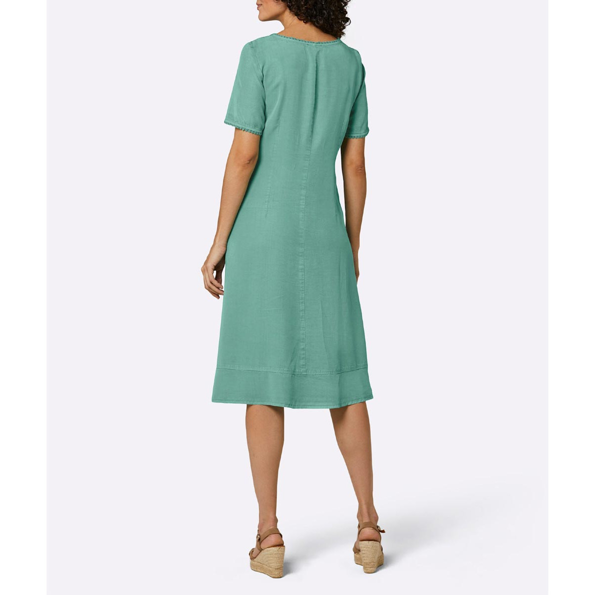 Lyocell-Kleid m.Biesen und Spitzenborte salbei